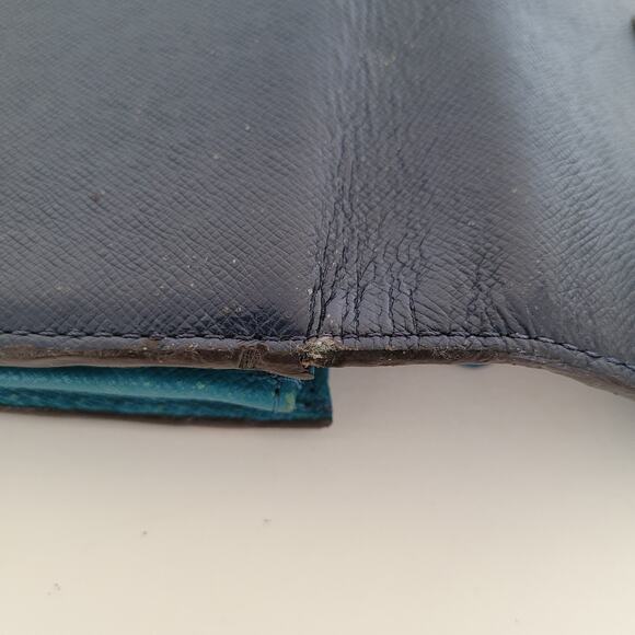 Michael Kors MK Navy Blue Color Block Wallet Clutch Large Logo Saffiano Leather - Picture 9 of 12